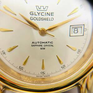 C-02261SI 【希少】 GLYCINE グリシン GOLDSHIELD AUTOMATIC AT オートマ 裏スケルトン サファイアクリスタル 50M メンズ腕時計 稼働品の画像6