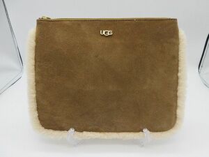 ◆UGG アグ ムートン ファー クラッチ バッグ チェスナット ポーチ セカンドバッグ スエード スウェード ブラウン 茶色 ベージュ 中古品 