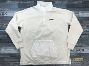 FILA フィラ メンズ ワンポイント刺繍 フリースプルオーバーカットソー M 白