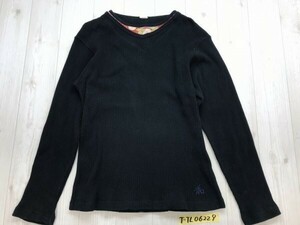 navy natural レディース 和刺繍入 ちりめん 和柄 重ね着風 長袖カットソー M 黒