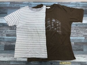 GLOBAL WORK グローバルワーク メンズ 半袖Tシャツ 2点セット まとめ売り グレーのボーダーM・茶色L