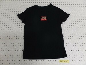 arena アリーナ レディース ロゴフロッキープリント 日本製 綿 半袖Tシャツ M 黒×赤ベージュ