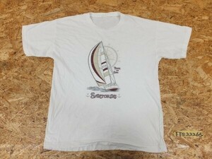 ノーブランド メンズ SANTORINI 航海 船プリント 半袖Tシャツ 白