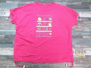 SEASIDE STORY レディース ラメプリント コットン 半袖Tシャツ 大きいサイズ 6-7L ピンク