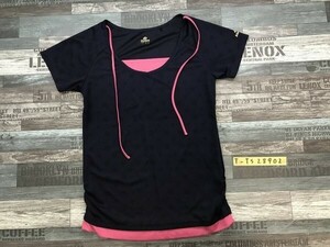 KISSMARK kiss mark lady's piling put on manner mesh short sleeves T-shirt L navy blue pink 