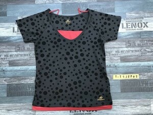 KISSMARK キスマーク レディース ドットプリント 重ね着風 半袖Tシャツ S グレー赤