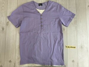 TK TAKEO KIKUCHI タケオキクチ メンズ 重ね着風 ヘンリーネック 半袖Tシャツ 2 紫
