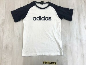 ADIDAS アディダス キッズ ロゴプリント ラグラン 半袖Tシャツ 150 白紺