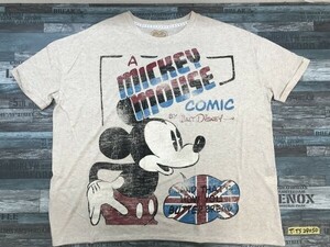 DISNEY ディズニー ミッキーアンドミニー レディース かすれミッキープリント オーバーサイズ 半袖Tシャツ M ベージュ