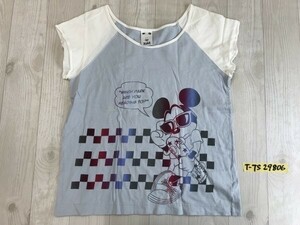 X-girl エックスガール × DISNEY ディズニー レディース 日本製 ミッキープリント ラグランスリーブ 半袖Tシャツ 1 水色白