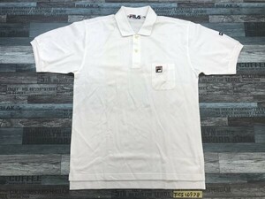 FILA filler men's . pocket Logo embroidery cotton polyester polo-shirt with short sleeves M white 