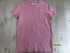 Abercrombie & Fitch アバクロ メンズ ワンポイント刺繍 半袖Tシャツ M ピンク