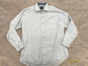 BRICK HOUSE ブリックハウス メンズ ストライプ織 胸ポケット付き 長袖シャツ 大きいサイズ LL 水色系