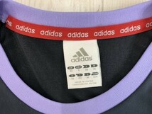 ADIDAS アディダス レディース ポリエステル ロゴプリント 3ストライプ 半袖Tシャツ M 紺紫_画像2