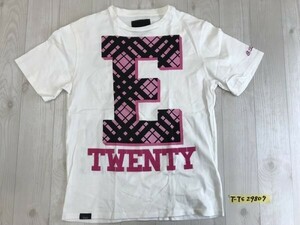 ETBX イーティービーエックス メンズ E.TWENTY ロゴプリント&ワンポイント刺繍 半袖Tシャツ 3 白ピンク　