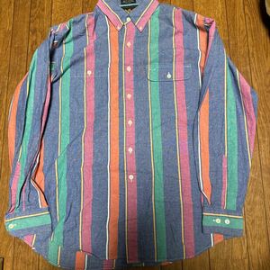 RALPH LAUREN CHAPS　ストライプシャツ　80's vintage　長袖シャツ　トップス　コットン　ボタンダウン　ストライプ　胸ポケット　古着