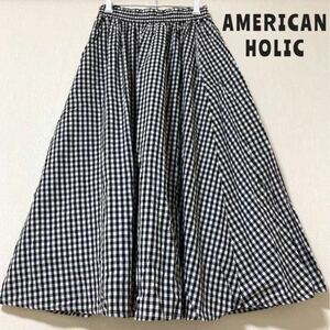 【AMERICAN HOLIC】アメリカンホリック 黒 × 白 ギンガムチェック ロングスカート Free size