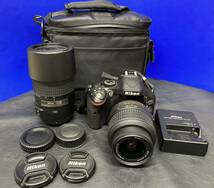 ★【通電確認済】ニコン Nikon D5200AF-S DX NIKKOR 18-55mm 1:3.5-5.6G VR 55-300mm1:4.5-5.6 ED デジタル一眼レフカメラ ★18569管理番号_画像1