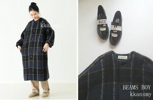 BEAMS BOYビームス*スライバータータンチェックノーカラーコート