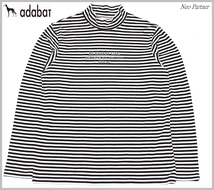 定価￥16,500 美品 adabat アダバット ゴルフ ボーダー 微起毛 ストレッチ モックネックシャツ ブラックｘホワイト 46(M) 日本製 メンズ_画像1