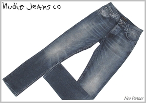 イタリア製 極美品 Nudie Jeans ヌーディージーンズ GRIM TIM LIQUID INDIGO スリムストレート ストレッチ デニムパンツ W29 メンズ