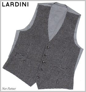 イタリア製 高級 美品 LARDINI ラルディーニ V414 千鳥格子 ハウンドトゥース ウールｘコットン ジレ ベスト グレーｘブラック 48 メンズ