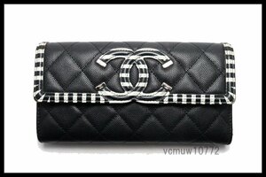 近年モデル希少美中古■CHANEL 27番台 キャビアスキン CCフィリグリー SV金具 レザー 2つ折り長財布 シャネル■0215ue18746