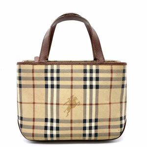 1円〜 BURBERRY バーバリー ミニ ハンドバッグ トート ノバチェック トーマスチェック シャドーホース PVC レザー カバン 鞄