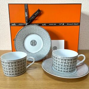 【新品　2客　ギフト包装】エルメス　モザイク プラチナ　ティーカップ＆ソーサー　160ml HERMES