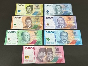 インドネシア 　現行紙幣 全7種類(188000 Rupiah)揃組セット コレクション用新札 2022年 