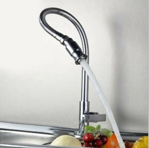 蛇口 キッチン 洗面用 シングルレバー 単水栓 任意の角度回転 ホース付き 水道 フレキパイプ