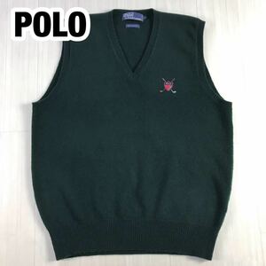 POLO BY RALPH LAUREN ポロバイラルフローレン ウールベスト L グリーン ロゴ ワッペン 刺繍 ゴルフ