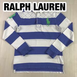 POLO BY RALPH LAUREN ポロ バイ ラルフローレン ラガーシャツ 太ピッチボーダー XL(18-20) ユースサイズ ブルー×ホワイト ビッグポニー