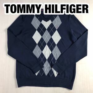 TOMMY HILFIGER トミー ヒルフィガー コットンニット セーター L/G ネイビー アーガイル柄