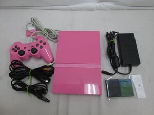 25 送60サ 0219$G03 PS2(ピンク)SCPH-77000 本体セット メモリーカード2個付き 中古品