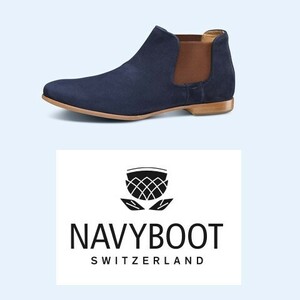 ◆◇美品 NAVYBOOT 本革スウェードショートブーツアンクルブーツ 紺ネイビー×ブラウン 39/25cm イタリア製◇◆