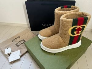 新品未使用グッチ GUCCI 23SS サイズ:8 ウェブストライプウールボアブーツ 27.5cm 正規店購入本物　定価15万