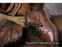 メンズ ショートブーツ 革靴 ミリタリーブーツ ワークブーツ 作業靴 エンジニアブーツ マーティン靴 ブラウン 25.5cm_画像3