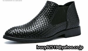 メンズ ショートブーツ ビジネス レザー シューズ エンジニアブーツ 紳士靴 革靴 ワークブーツ イギリス風 黑 26cm