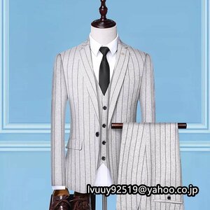 メンズ ビジネススーツ スーツセットアップ 3点セット スラックス テーラードジャケット ベスト パンツ 色/サイズ選択可オフホワイト M~4XL