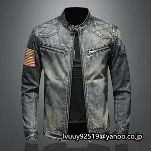 メンズ デニムジャケット ライダース ジャケット 国旗柄 バイクジャケット Gジャン ジャンパー ブルゾン　M~5XL