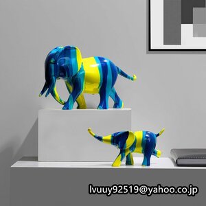 オリジナル！ 親子象 ゾウ 置物 置き物 レトロ 派手 象 動物 オブジェ 手作り 工芸品 現代 芸術品 ヨーロッパ 雑貨 コレク