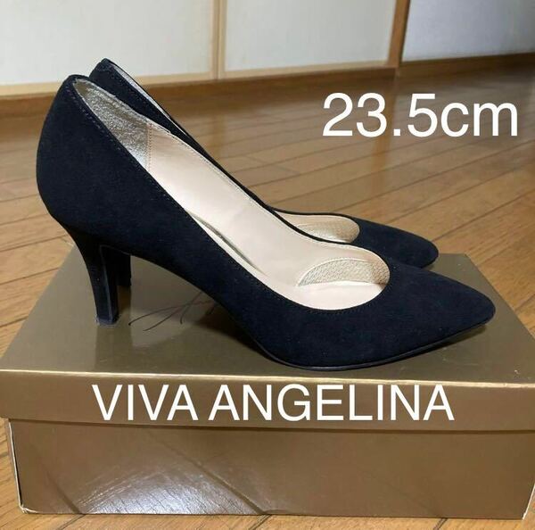 美品 23.5cm★VIVA ANGELINA ビバアンジェリーナ 黒 ブラック★スエード スェード ベロア パンプス ヒール 7.5cm ポインテッドトゥ 定番