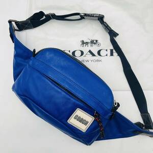 1円《稀少カラー》COACH コーチ ボディバッグ ウエストポーチ ショルダー ダブルジップ レザー 本革 青 ブルー メンズ