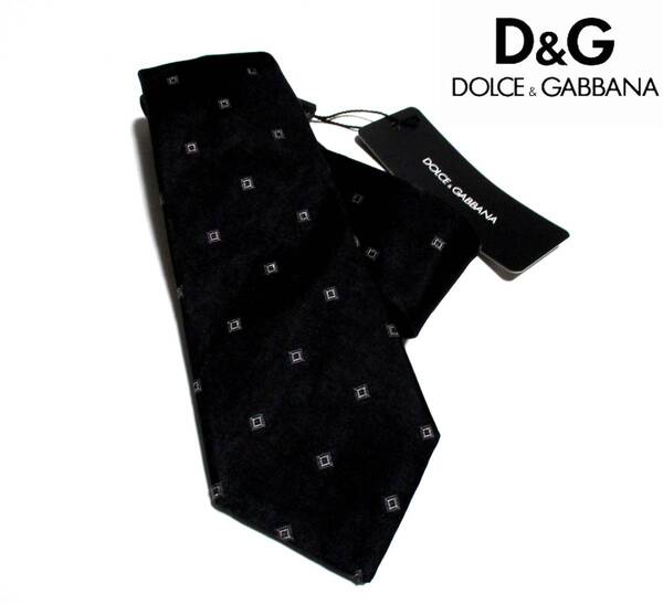 新品 D&G DOLCE&GABBANA ドルチェ&ガッバーナ デザイン柄 シルクネクタイ MADE IN ITALY ブラック