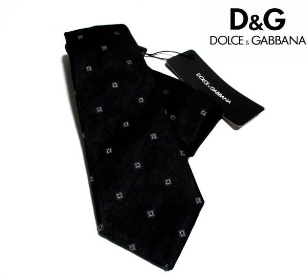 新品 D＆G DOLCE＆GABBANA ドルチェ＆ガッバーナ デザイン柄 シルクネクタイ MADE IN ITALY ブラック