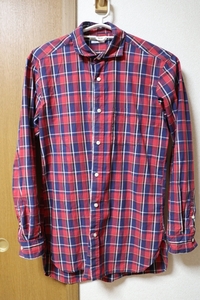 メンズファッション 赤チェック 長袖シャツ Lサイズ 日本製