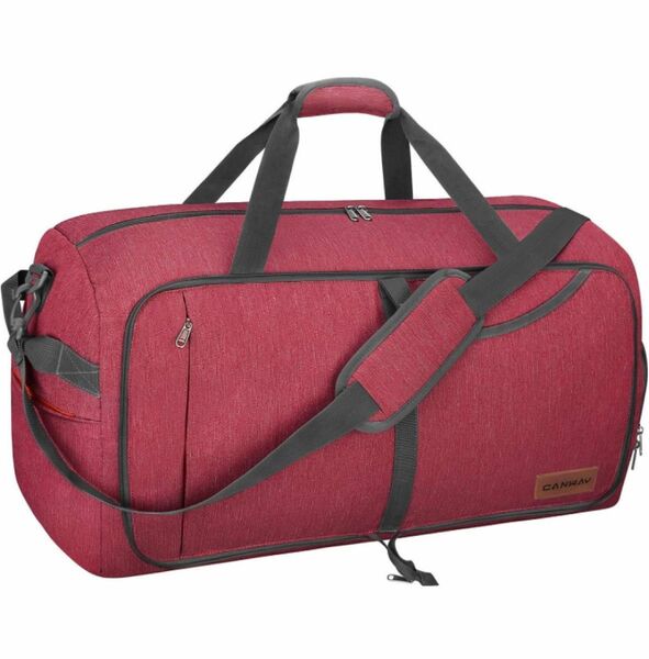 CANWAY ボストンバッグ 折りたたみスポーツバッグ スーツケース固定 大容量 靴収納旅行バッグ 軽量 (115L, レッド)