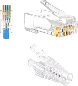 VCE 貫通式 RJ45コネクタ+保護カバー CAT6、CAT5E、CAT5 LANケーブル用 配線簡単 爪折れ防止 23-26A