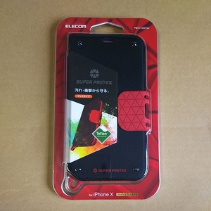*ELECOM iPhoneX case SUPER PROTEX notebook type soft leather cover te freon processing cloth use black × red PM-A17XSPC04